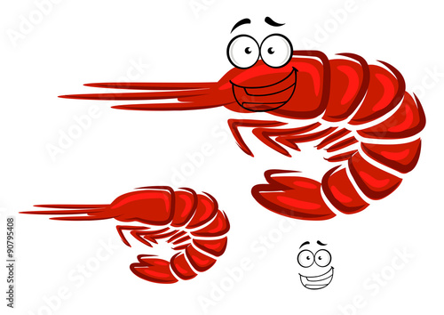 Happy cartoon red shrimp character