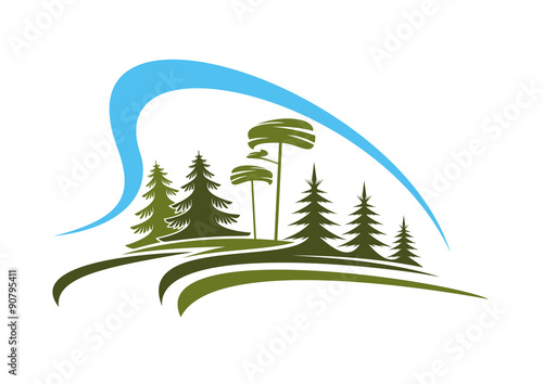 Forest emblem with glade, trees and sky