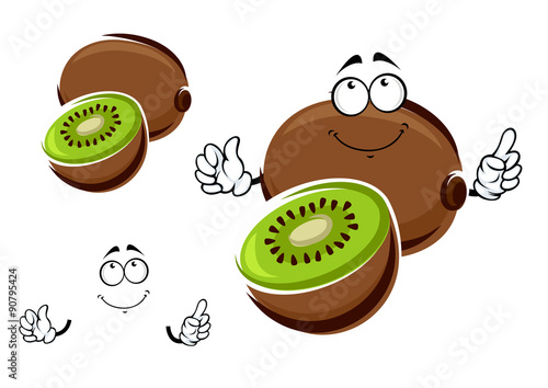 Whole and sliced kiwi fruit character