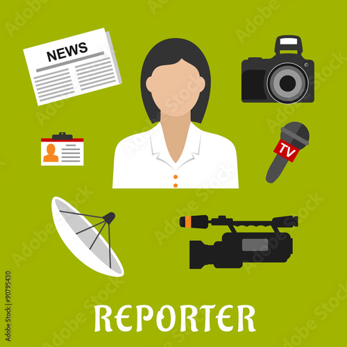 Reporter profession flat icons and symbols