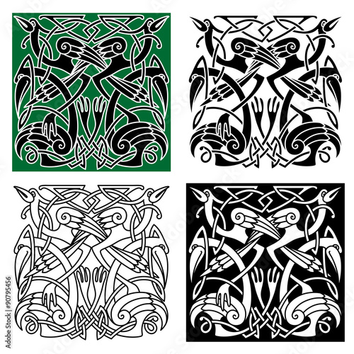 Heron birds with celtic ornament