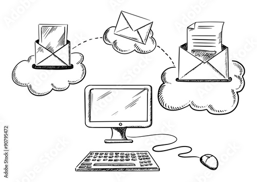 Process of sending e-mal with computer