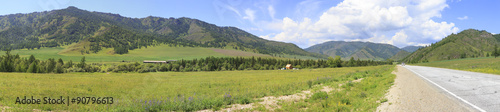 Beautiful panorama of Chuysky Trakt in Altai Mountains.