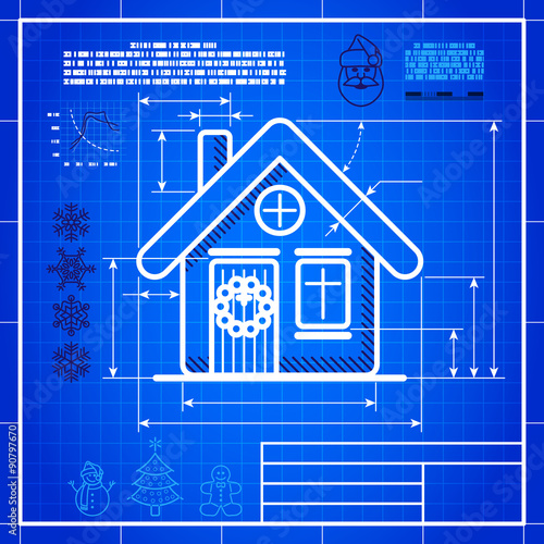 Christmas house icon like blueprint drawing