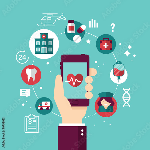 Online medical diagnosis and treatment concept with smartphone.