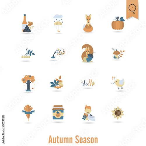 Fototapeta Naklejka Na Ścianę i Meble -  Set of Flat Autumn Icons