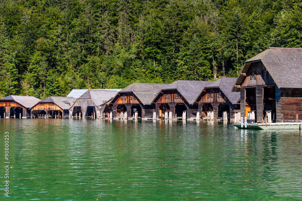 The dock by lake Obersee, Konigsee National Park, Bayern, Germany The dock by lake Obersee, Konigsee National Park, Bayern, Germany