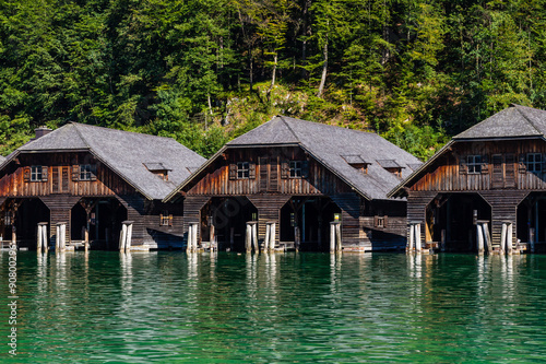 The dock by lake Obersee, Konigsee National Park, Bayern, Germany
