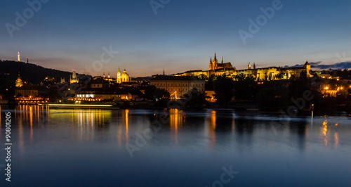 Prague, Czech Republic. Night photo of Charles Bridge, Castle and historical buildings © daliu