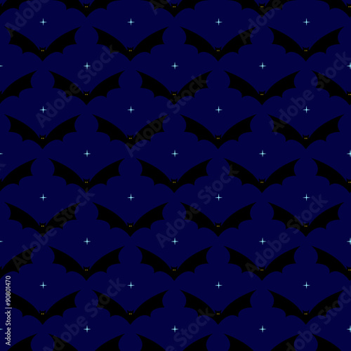 Pattern with starry sky and flying bats