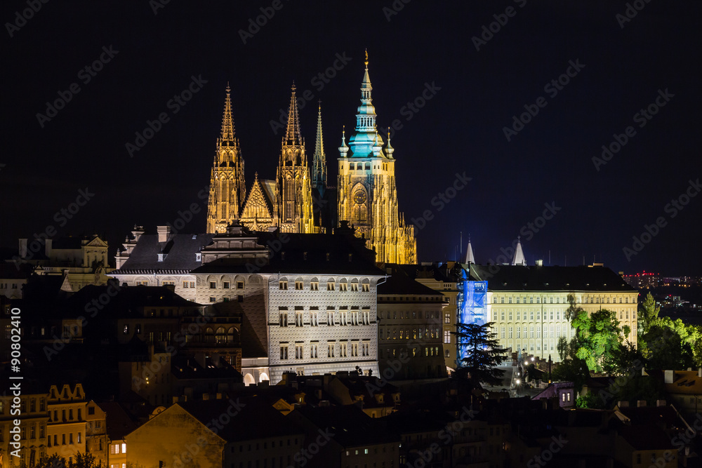 Prague, Czech Republic. Night photo of Castle and historical buildings