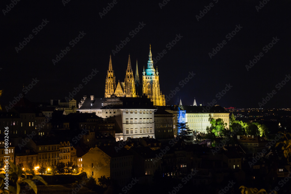 Prague, Czech Republic. Night photo of Castle and historical buildings Prague, Czech Republic. Night photo of Castle and historical buildings