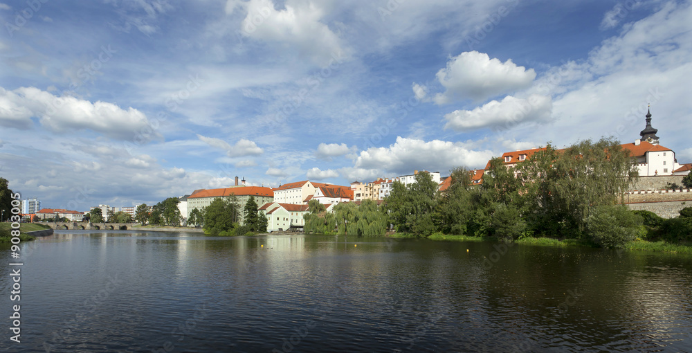Panoramic View on medieval Town Pisek above the river Otava, Czech Republic