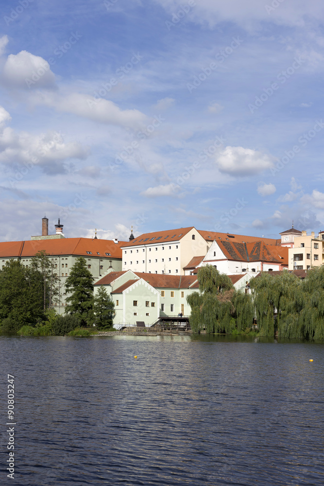 Fototapeta premium Colorful medieval Town Pisek above the river Otava, Czech Republic