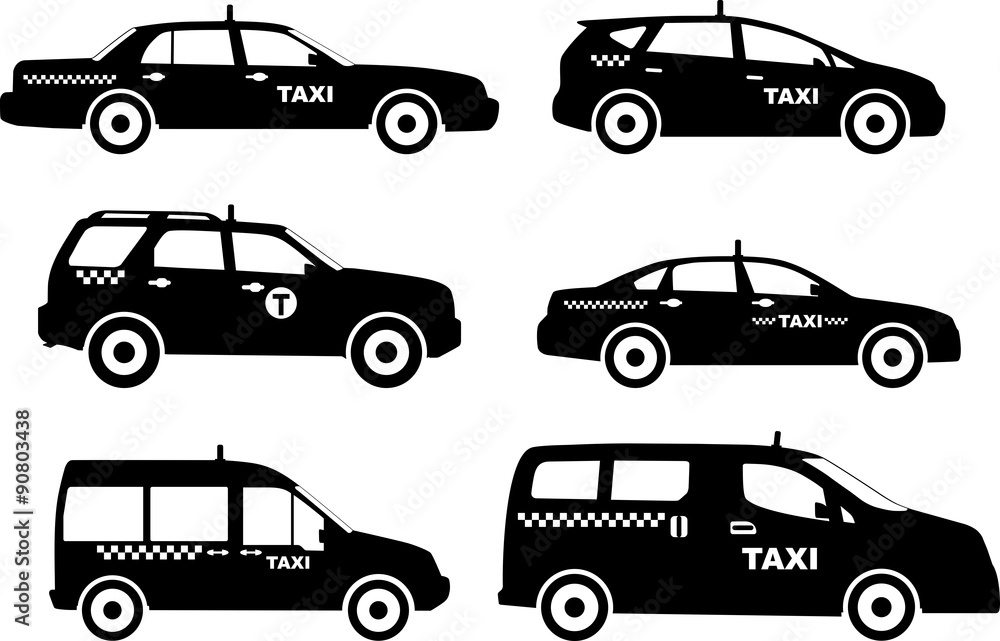 Set of different silhouettes taxi cars. Vector illustration