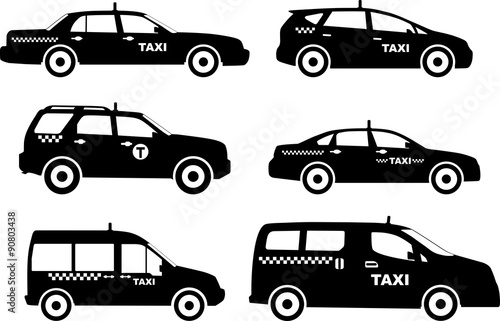 Fototapeta Naklejka Na Ścianę i Meble -  Set of different silhouettes taxi cars. Vector illustration