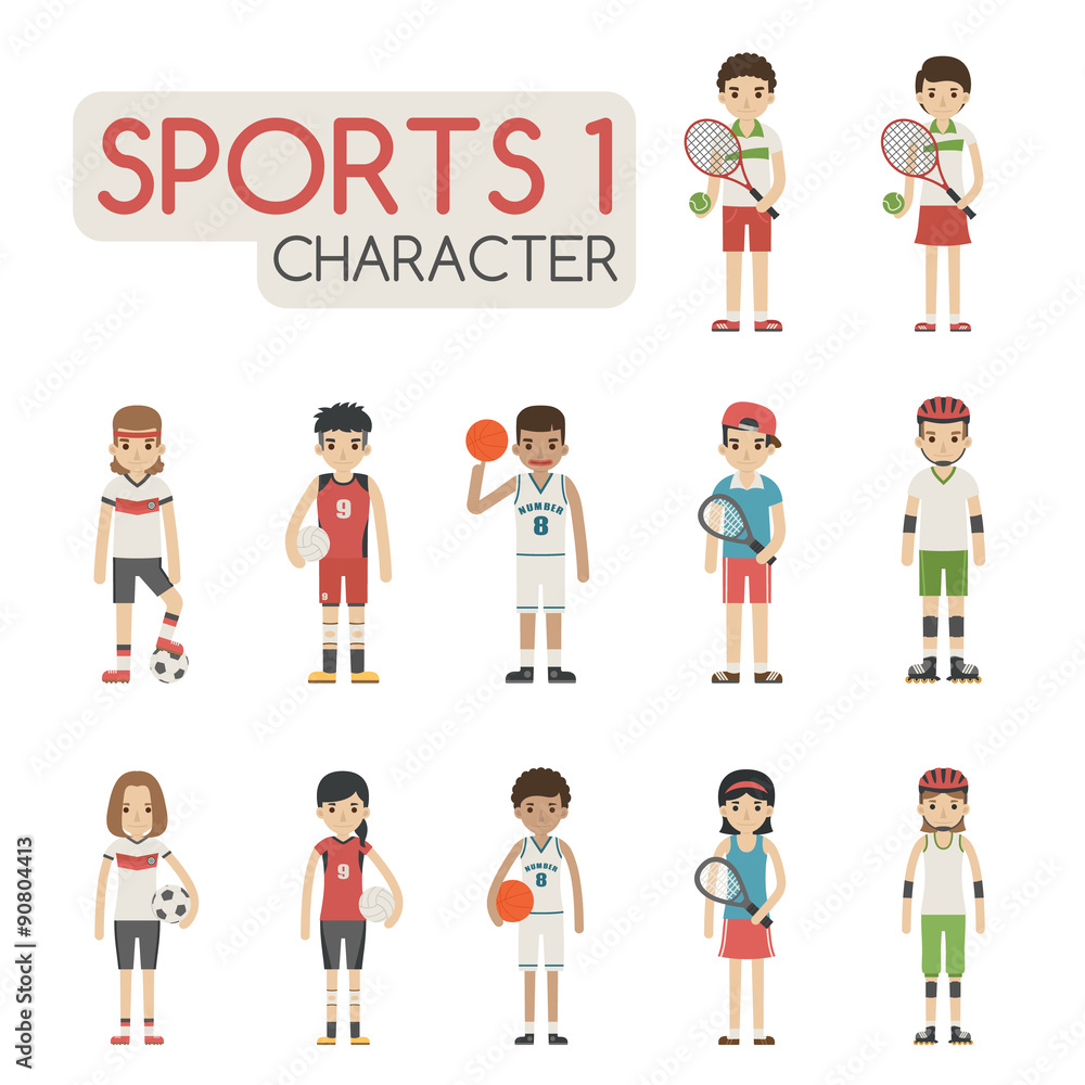 Set of cartoon sport characters