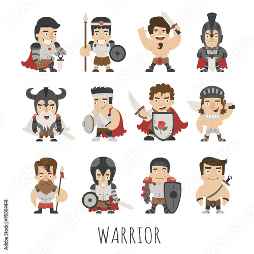 Set of warrior costume characters