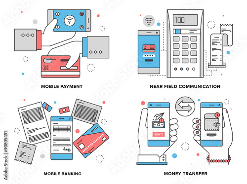 Mobile payments flat line illustration