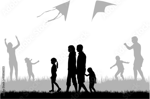 Family silhouettes in nature.