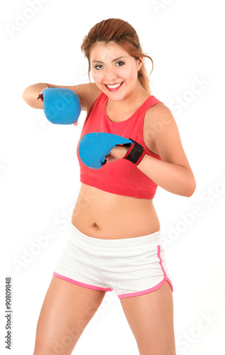 girl training with karate mitts