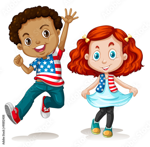 American boy and girl greeting