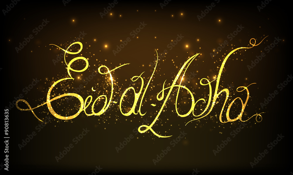 Eid-Al-Adha celebration with shiny golden text.