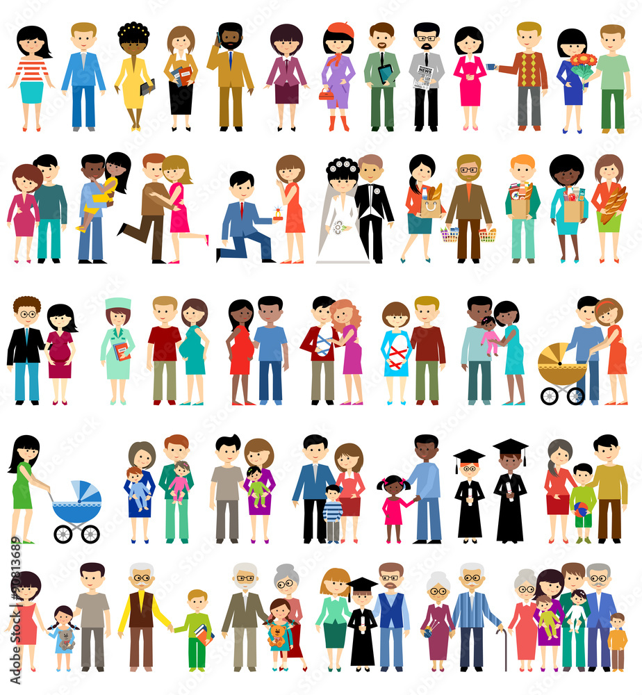 Big set of family life in style flat design Big set of family life in style flat design