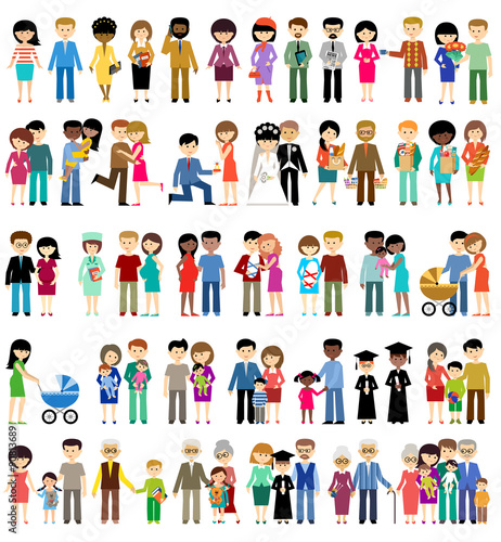 Big set of family life in style flat design