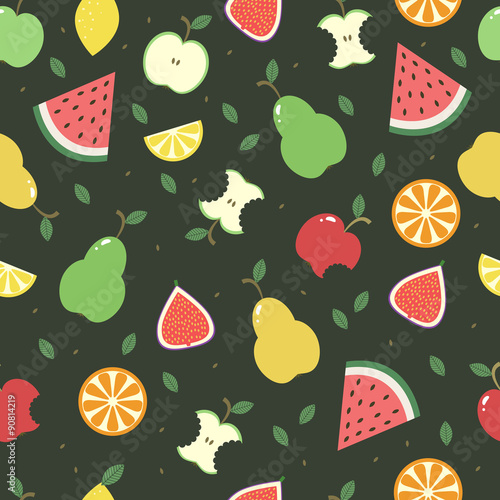 Seamless vector background with different fruits.