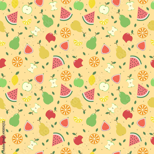 Seamless vector background with different fruits.