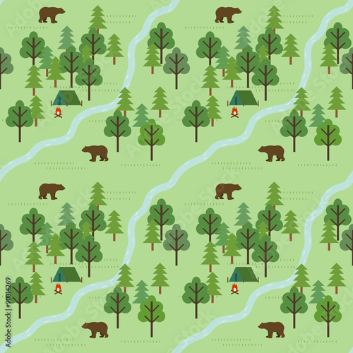 Seamless  vector camping pattern.