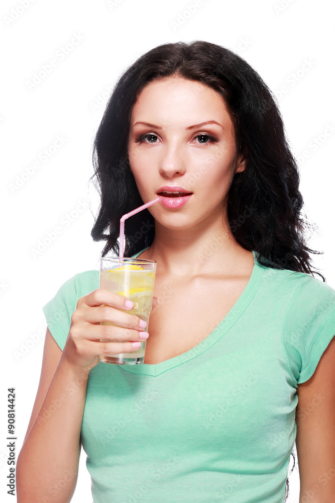 woman drinking lemonade woman drinking lemonade