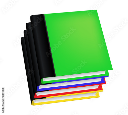 Stack of realistic colored books with empty covers. Vector illustration isolated on white background