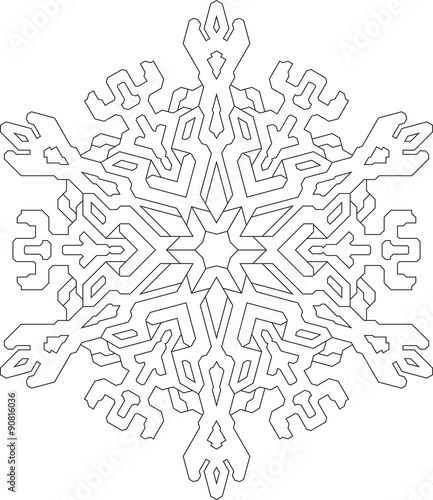 Outlines of snowflake in mono line style for coloring, coloring