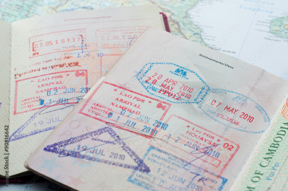 Macro of stamps in passport