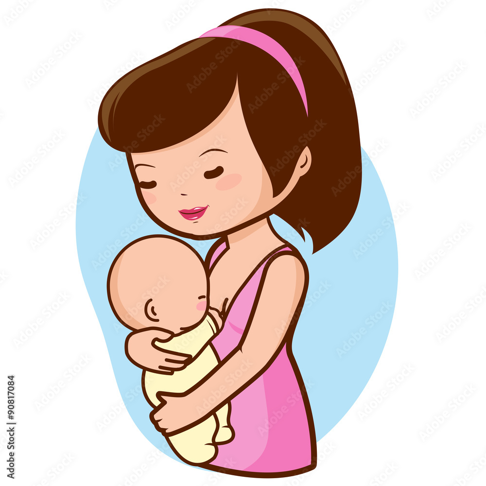 Mother nursing her newborn baby. Vector illustration