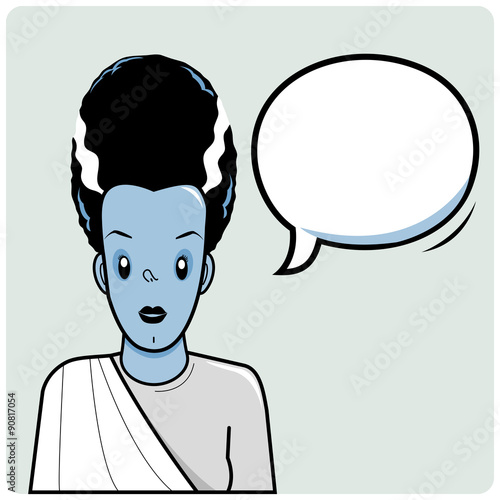 Halloween Frankenstein bride and a speech bubble. Vector illustration