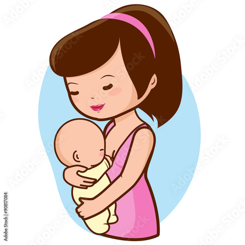 Mother nursing her newborn baby. Vector illustration
