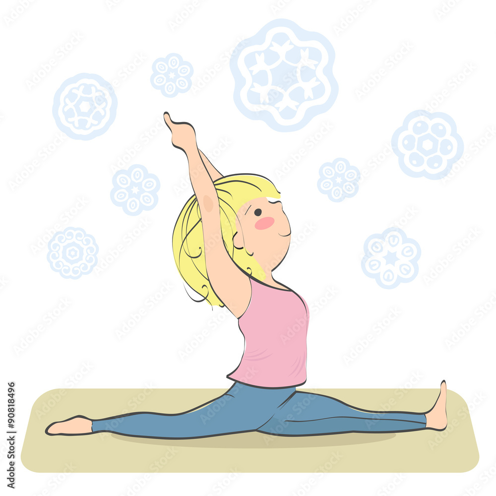 Hanumanasana. Monkey Pose. Yoga split. Girl doing hard yoga position - obrazy, fototapety, plakaty 