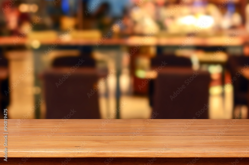 Wood table top in restaurant