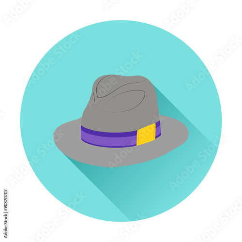 Vector illustration of classic male hat icon. Flat color design with shadow isolated on white background