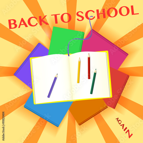 Back to school background with books and pencils. Vector illustr