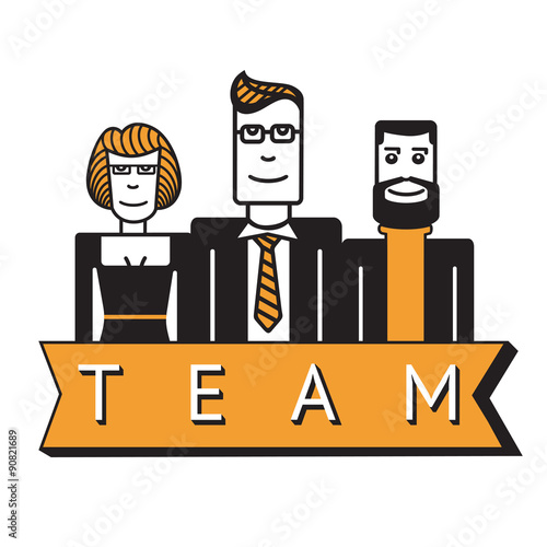 Team. Vector cartoon. Three smiling people.