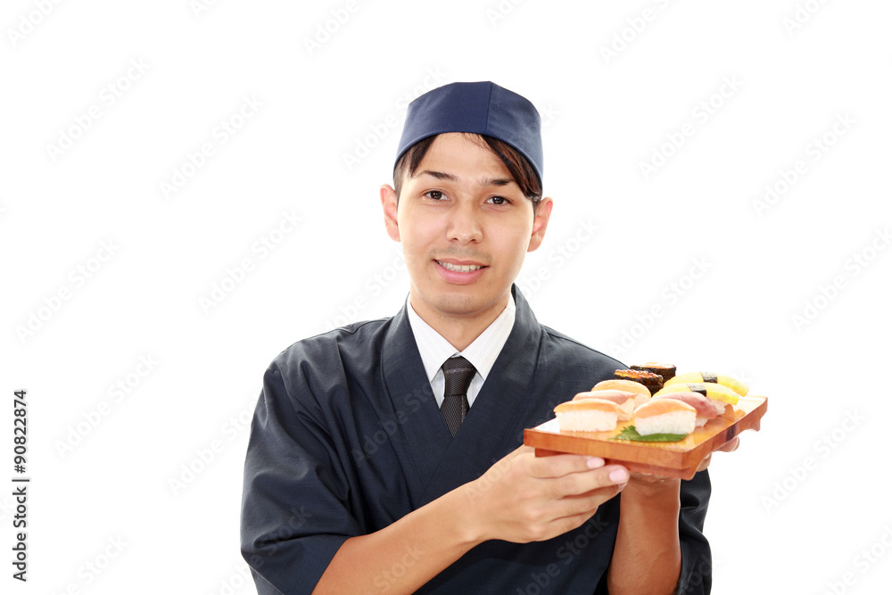 笑顔の寿司職人