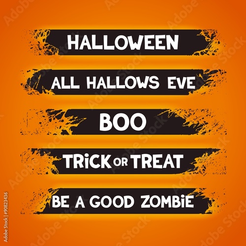 Grunge ribbons set with slogans for halloween holidays. Vector eps 10