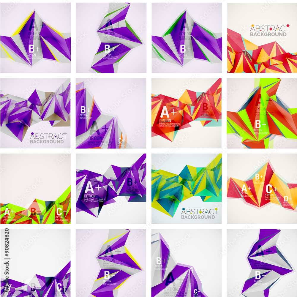 Set of triangle geometric 3d forms. Modern info banner abstract