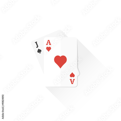 color playing cards black jack combination icon illustration.