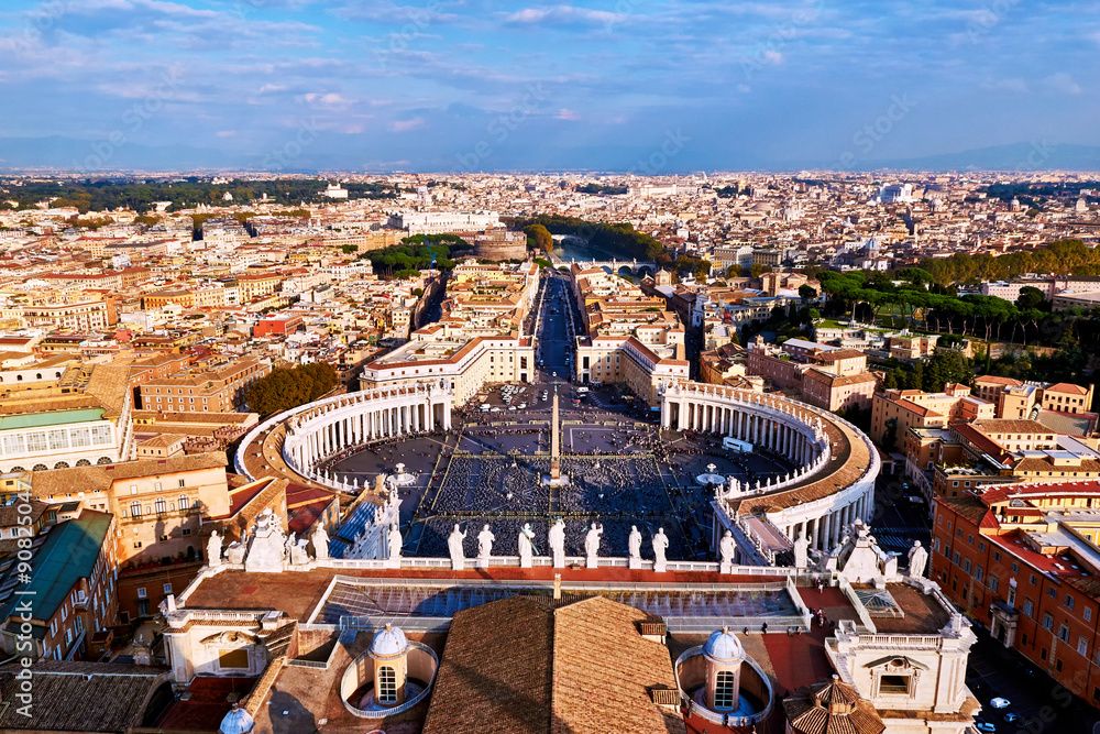 Panoramic view of city of Rome and St. Peter's Square