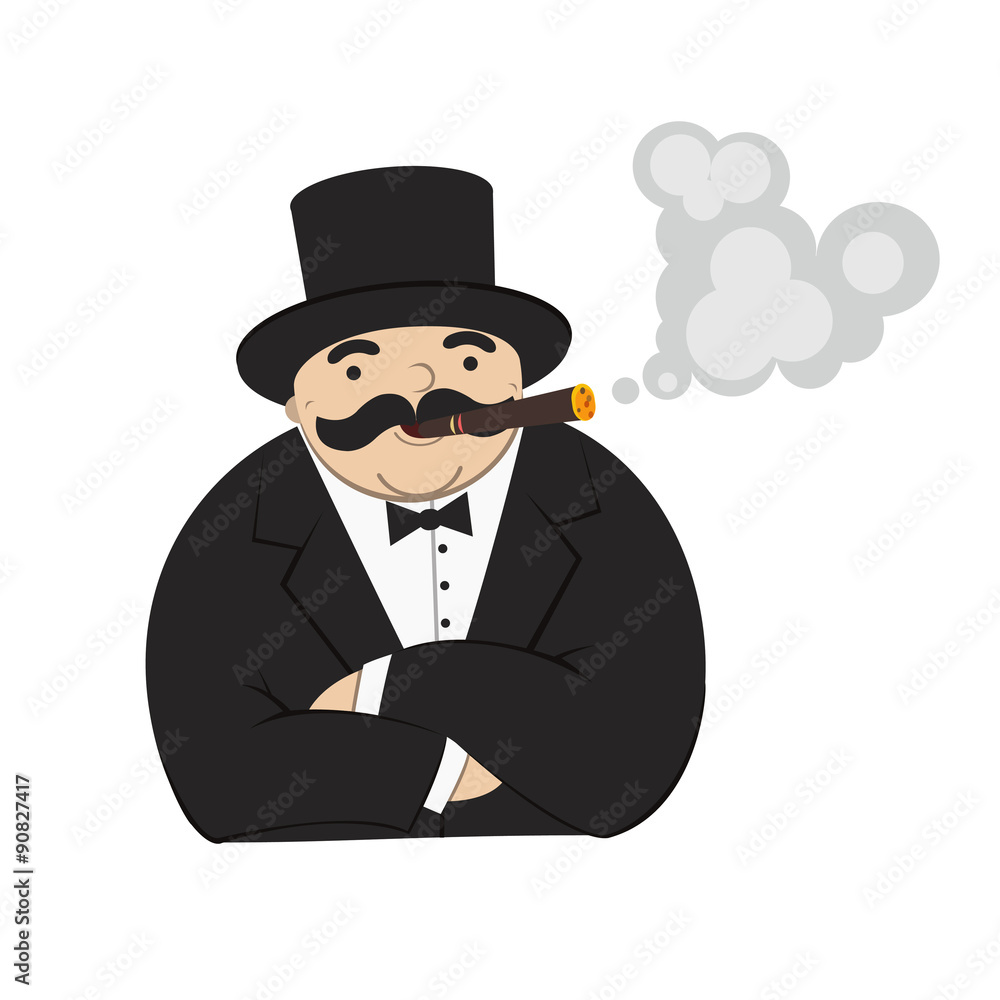 cartoon rich man smoking a cigar - Illustration